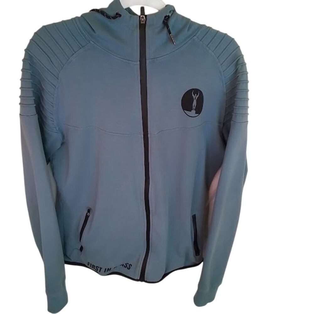 Center‎ Podium Full Zip Training Athletic Hoodie Blue Stretch Mens Large